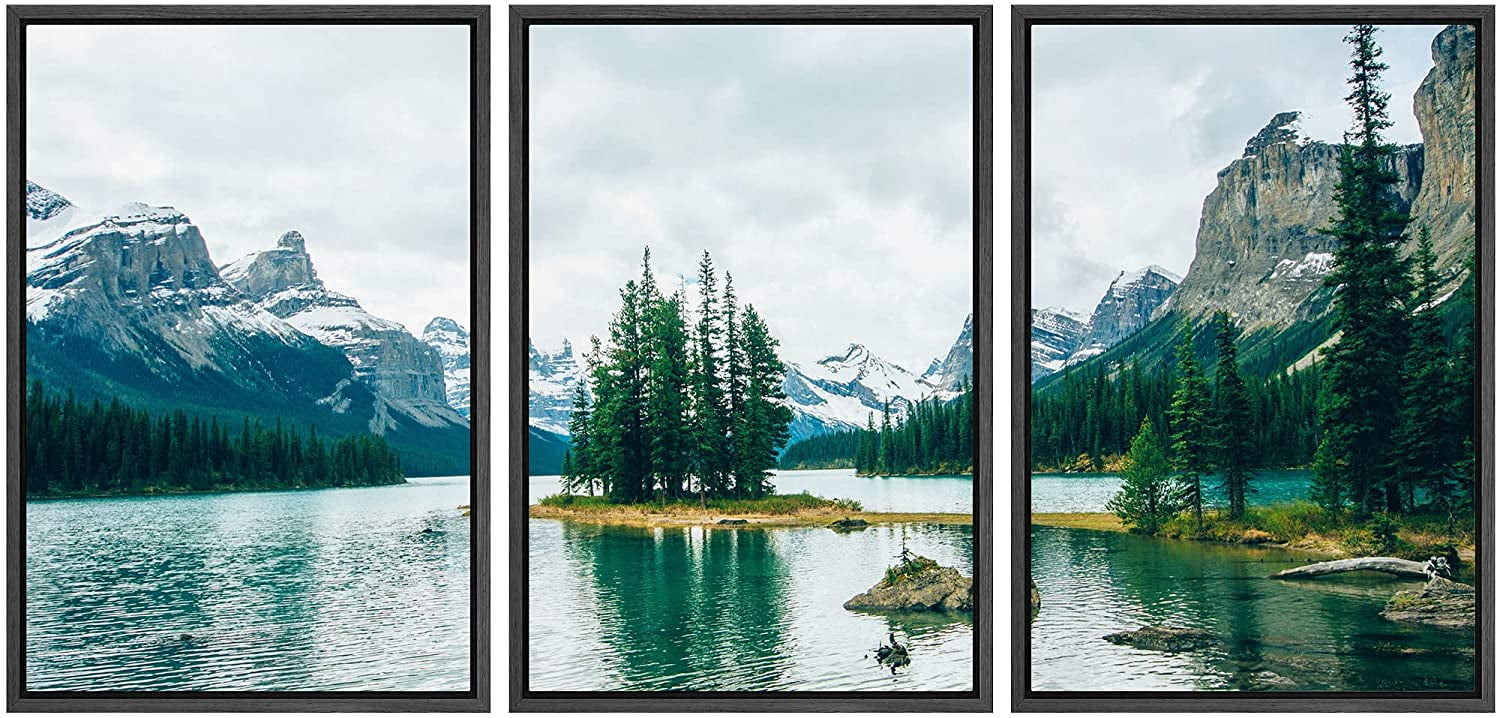 wall26 Framed Canvas Print Wall Art Set Mountain Range Zen Pine Tree ...