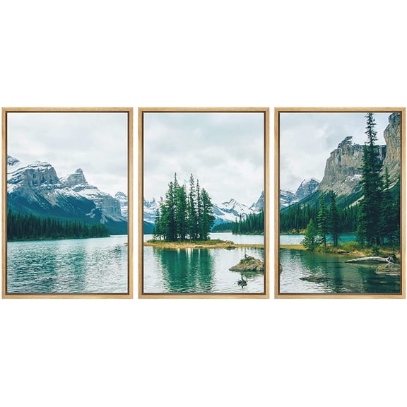 wall26 Framed Canvas Print Wall Art Set Mountain Range Zen Pine Tree Lake Nature Wilderness Photography Realism Rustic Landscape Colorful Cool for Living Room, Bedroom, Office - 16"x24"x3 N