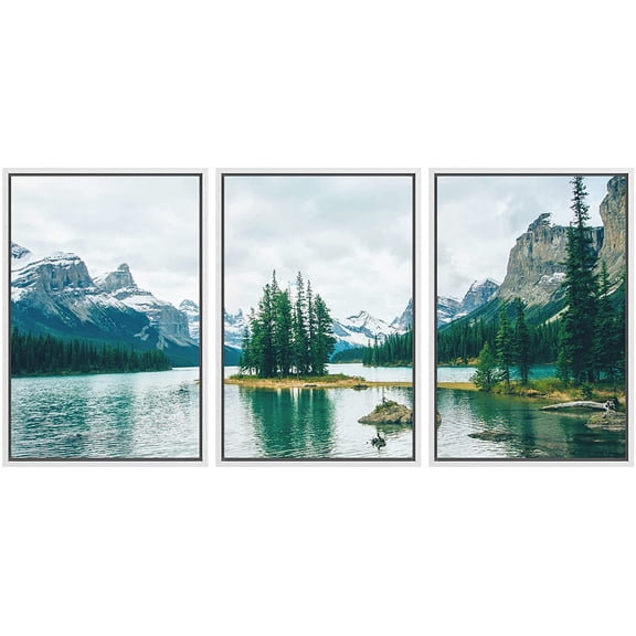 wall26 Framed Canvas Print Wall Art Set Mountain Range Zen Pine Tree Lake Nature Wilderness Photography Realism Rustic Landscape Colorful Cool for Living Room, Bedroom, Office - 16"x24"x3 W