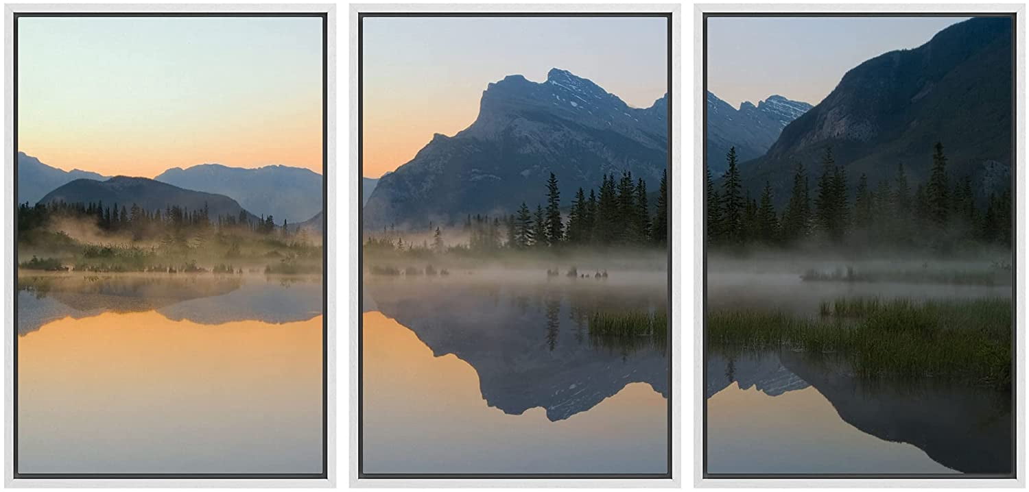 wall26 Framed Canvas Print Wall Art Set Mountain Range & Forest ...