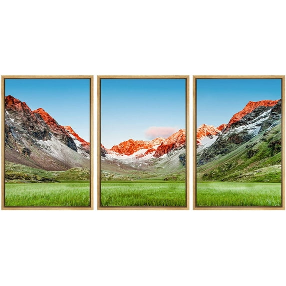 wall26 Framed Canvas Print Wall Art Set Multicolor Pastel Sunset Mountain Nature Wilderness Photography Realism Decorative Landscape Colorful for Living Room, Bedroom, Office - 16"x24"x3 NA