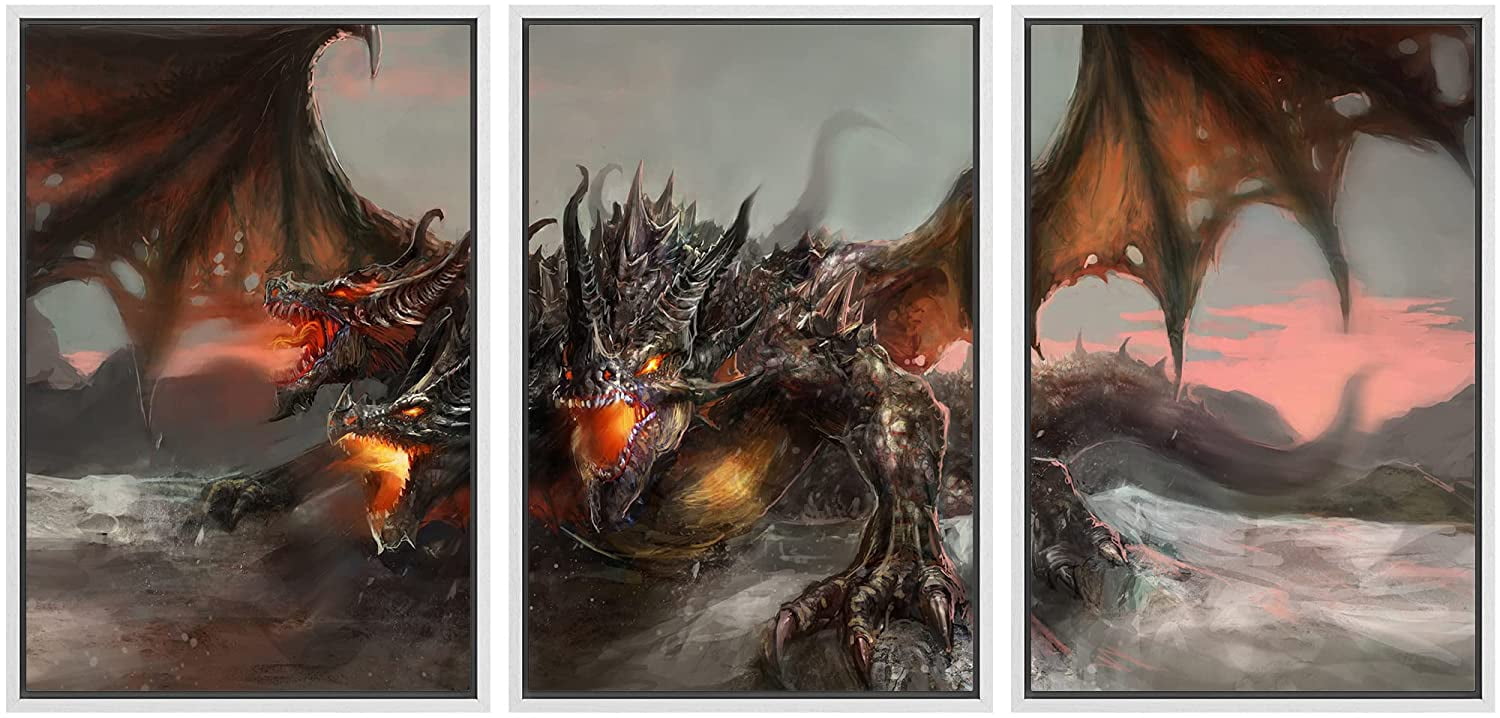 wall26 Framed Canvas Print Wall Art Set Mystic Magic Fire Breathing ...