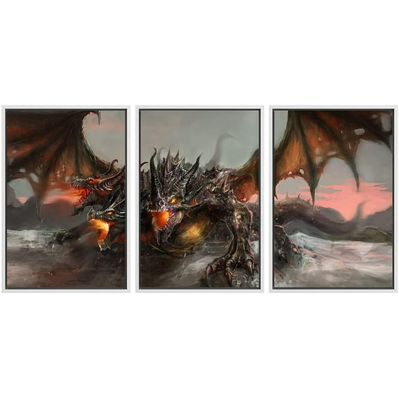 wall26 Framed Canvas Print Wall Art Set Mystic Magic Fire Breathing Dragon Fantasy & Sci-Fi Fairy Tale Digital Art Pop Art Decorative Landscape for Living Room, Bedroom, Office - 16"x24"