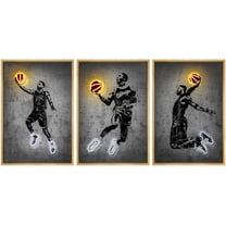 wall26 Framed Canvas Print Wall Art Set Neon Light Basketball Player Slam Dunk Sports & Fitness Athletes Digital Art Pop Art Modern Portrait for Living Room, Bedroom, Office - 16"x24"x3