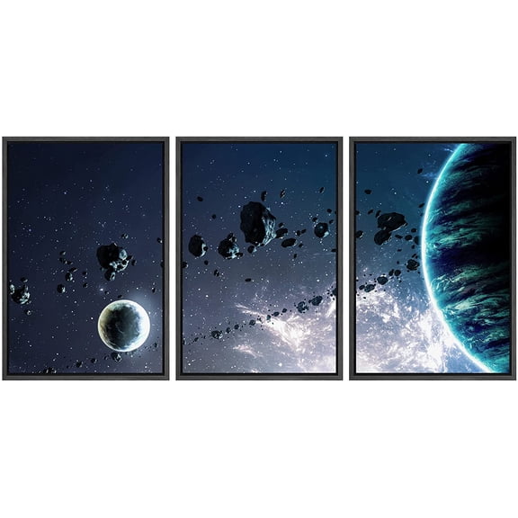 wall26 Framed Canvas Print Wall Art Set Neon Starlight Blue Galaxy Astronomy &amp; Space Nature Digital Art Sci-Fi &amp; Fantasy Decorative Landscape for Living Room, Bedroom, Office - 24"x36&qu