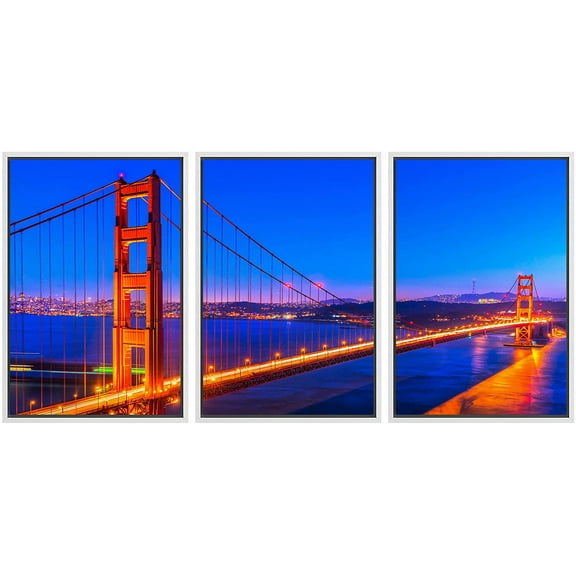 wall26 Framed Canvas Print Wall Art Set Neon Vibrant San Francisco Golden Gate Bridge Nature Cityscape Photography Realism Landscape Colorful for Living Room, Bedroom, Office - 24"x36"x3 Wh