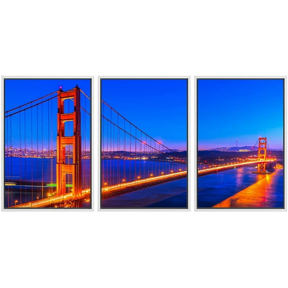 wall26 Framed Canvas Print Wall Art Set Neon Vibrant San Francisco Golden Gate Bridge Nature Cityscape Photography Realism Landscape Colorful for Living Room, Bedroom, Office - 16"x24"x3 Wh