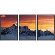 wall26 Framed Canvas Print Wall Art Set Orange Sunset Over Snowy Mountain Peaks Nature Wilderness Photography Modern Art Southwest Colorful Ultra for Living Room, Bedroom, Office - 16"x24"x