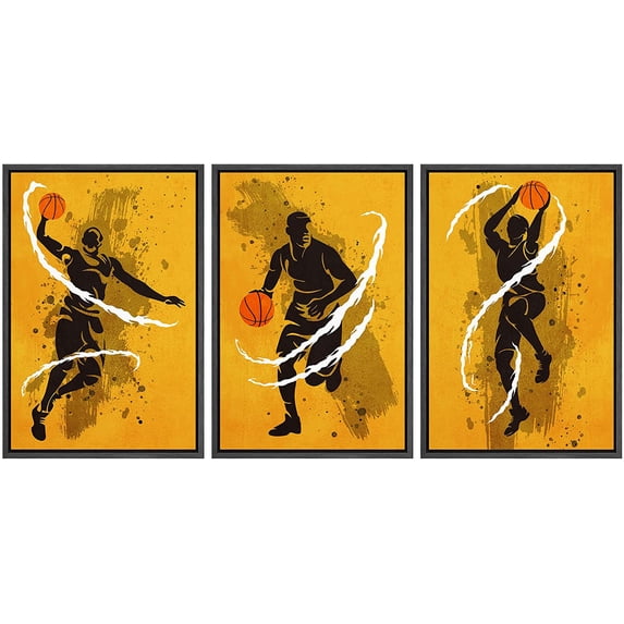 wall26 Framed Canvas Print Wall Art Set Paint Stroke Graffiti Basketball Player Sports & Fitness Athletes Digital Art Pop Art Modern Portrait for Living Room, Bedroom, Office - 16"x24"x