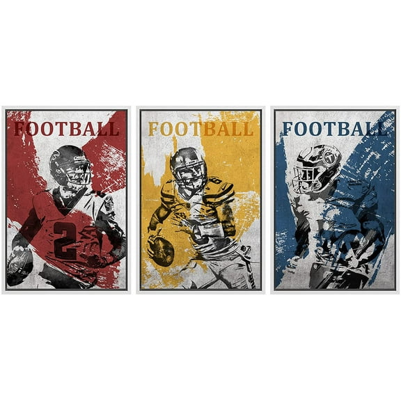 wall26 Framed Canvas Print Wall Art Set Paint Stroke Graffiti Football Players Sports &amp; Fitness Athletes Digital Art Pop Art Modern Portrait for Living Room, Bedroom, Office - 16"x24"x3