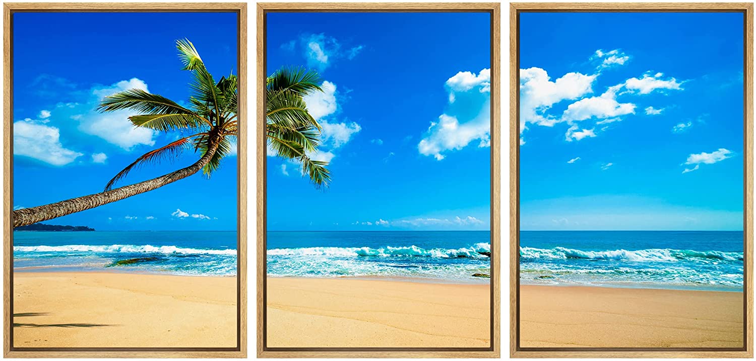 wall26 Framed Canvas Print Wall Art Set Palm Tree Beach Shore