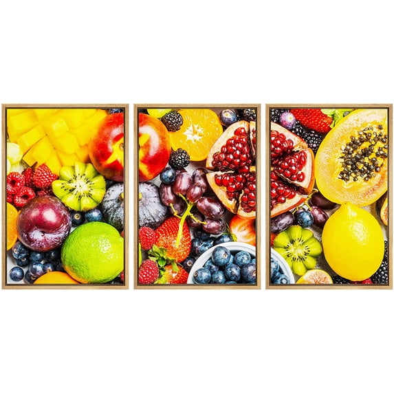 wall26 Framed Canvas Print Wall Art Set Papaya Pomegranate Apple Berry Variety Food Kitchen & Cooking Photography Realism Decorative Colorful for Living Room, Bedroom, Office - 16"x24"x