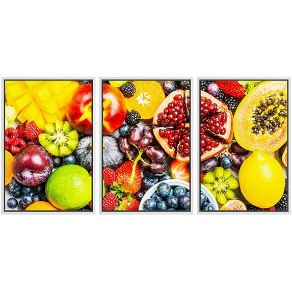 wall26 Framed Canvas Print Wall Art Set Papaya Pomegranate Apple Berry Variety Food Kitchen &amp; Cooking Photography Realism Decorative Colorful for Living Room, Bedroom, Office - 16"x24"x