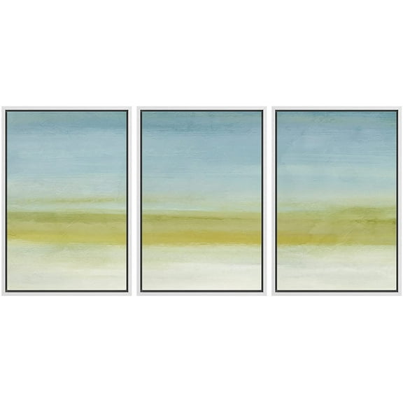 wall26 Framed Canvas Print Wall Art Set Pastel Blue Yellow Paint Stroke Landscape Abstract Shapes Illustrations Modern Art Decorative Multicolor for Living Room, Bedroom, Office - 16&quot;x24&quot;x3