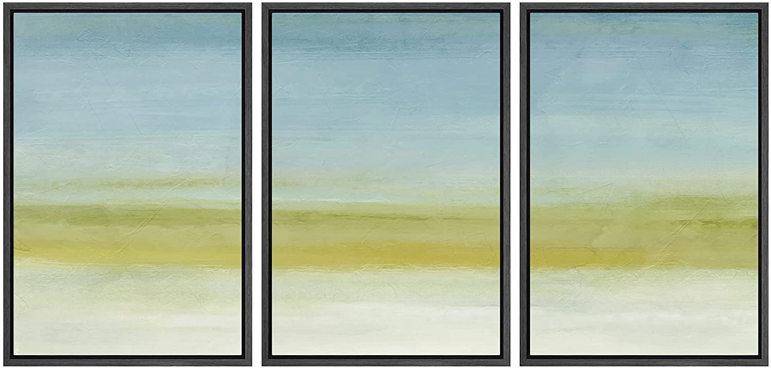 wall26 Framed Canvas Print Wall Art Set Pastel Blue Yellow Paint Stroke ...