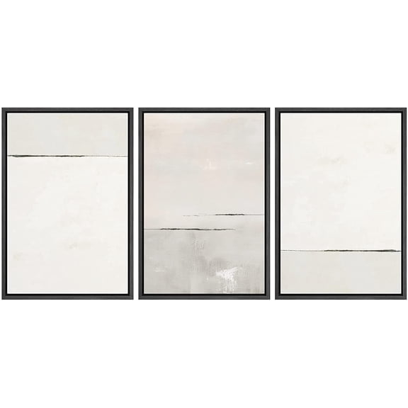 wall26 Framed Canvas Print Wall Art Set Pastel Gray Color Block Landscape Abstract Shapes Illustrations Modern Art Decorative Chic Multicolor for Living Room, Bedroom, Office - 16"x24"x3 Bl