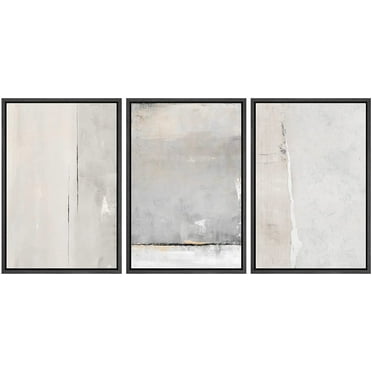 wall26 Framed Canvas Print Wall Art Set Pastel Gray Grunge Color Blocks Abstract Shapes Illustrations Modern Art Decorative Chic Multicolor for Living Room, Bedroom, Office - 24&quot;x36&quot;x3 Blac
