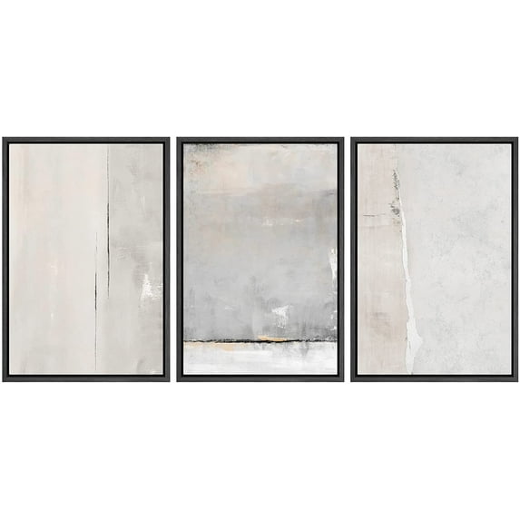 wall26 Framed Canvas Print Wall Art Set Pastel Gray Grunge Color Blocks Abstract Shapes Illustrations Modern Art Decorative Chic Multicolor for Living Room, Bedroom, Office - 16"x24"x3 Blac