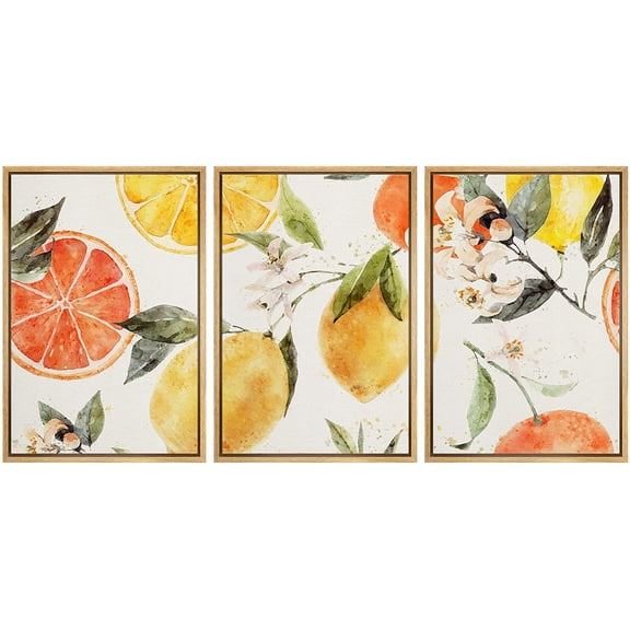wall26 Framed Canvas Print Wall Art Set Pastel Lemon Orange Citrus Fruits Food Kitchen &amp; Cooking Illustrations Modern Art Decorative Colorful for Living Room, Bedroom, Office - 16"x24"x