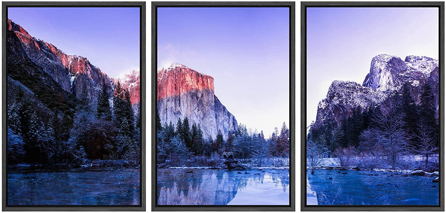 wall26 Framed Canvas Print Wall Art Set Pastel Purple Dusk Mountain ...