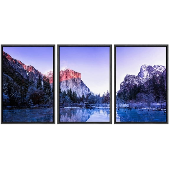 wall26 Framed Canvas Print Wall Art Set Pastel Purple Dusk Mountain ...