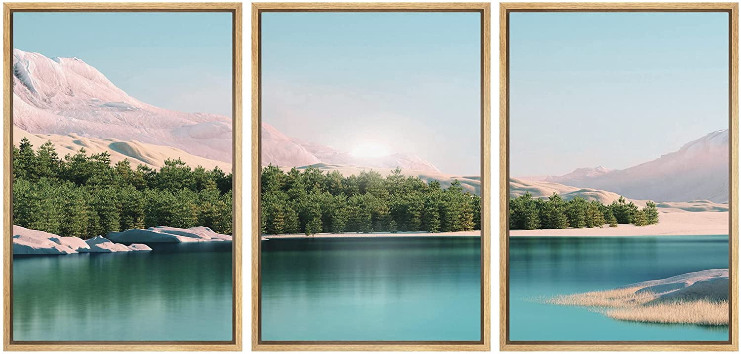 wall26 Framed Canvas Print Wall Art Set Pastel Sky Mountain Range ...