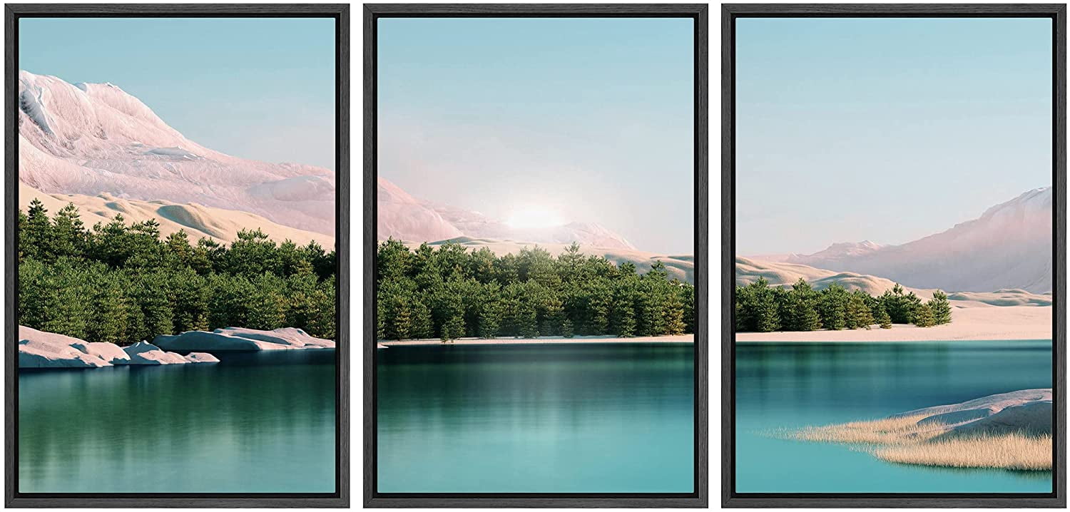 wall26 Framed Canvas Print Wall Art Set Pastel Sky Mountain Range ...