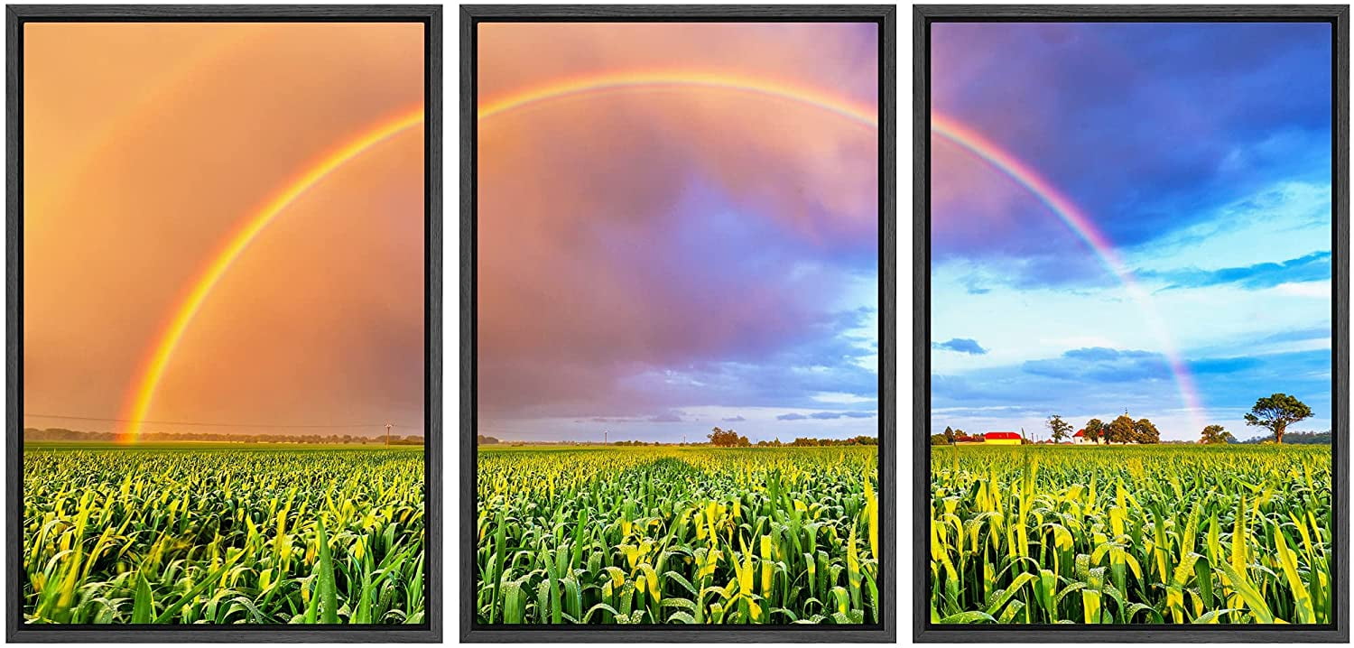 wall26 Framed Canvas Print Wall Art Set Pastel Sky Sunset Rainbow Farm ...