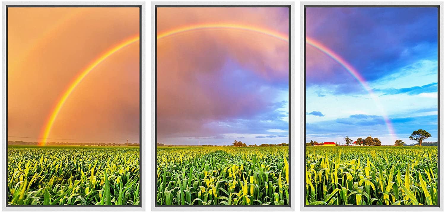 wall26 Framed Canvas Print Wall Art Set Pastel Sky Sunset Rainbow Farm ...