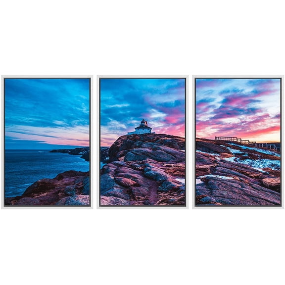 wall26 Framed Canvas Print Wall Art Set Pastel Sunset Ocean Seaside Cottage Nature Wilderness Photography Realism Decorative Landscape Colorful for Living Room, Bedroom, Office - 24"x36"x3