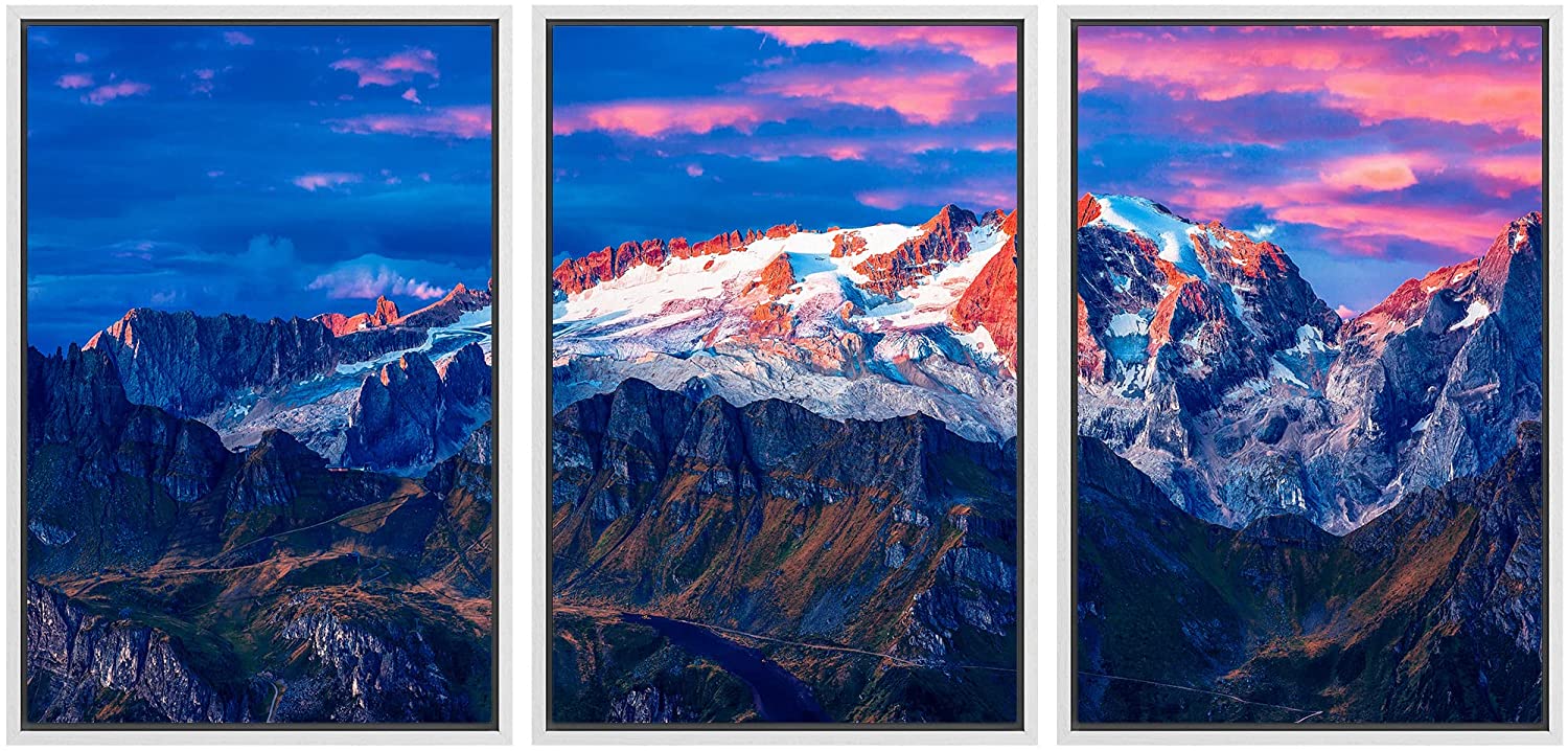wall26 Framed Canvas Print Wall Art Set Pastel Sunset Snowy Mountain ...