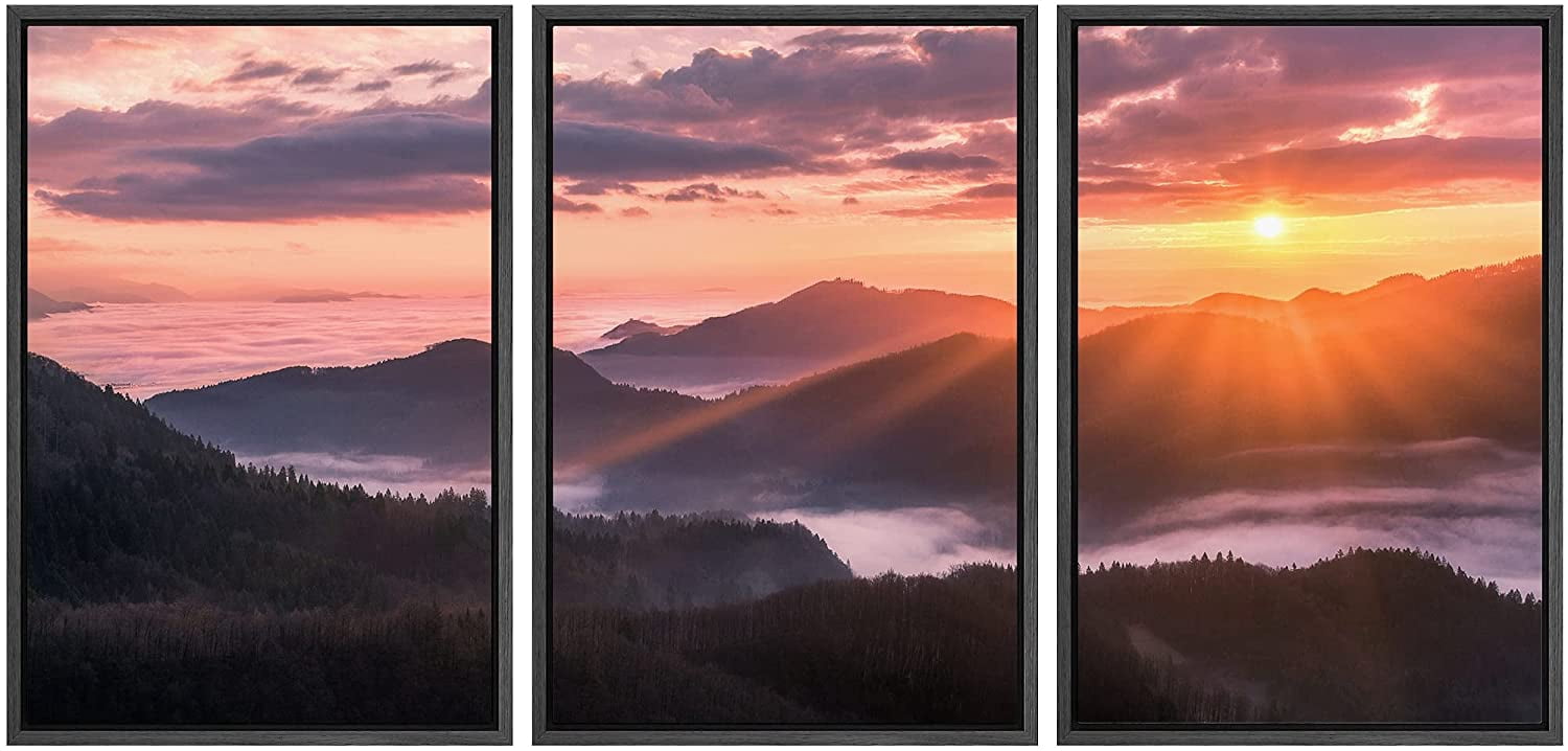 wall26 Framed Canvas Print Wall Art Set Pastel Sunset Sunshine Mountain ...