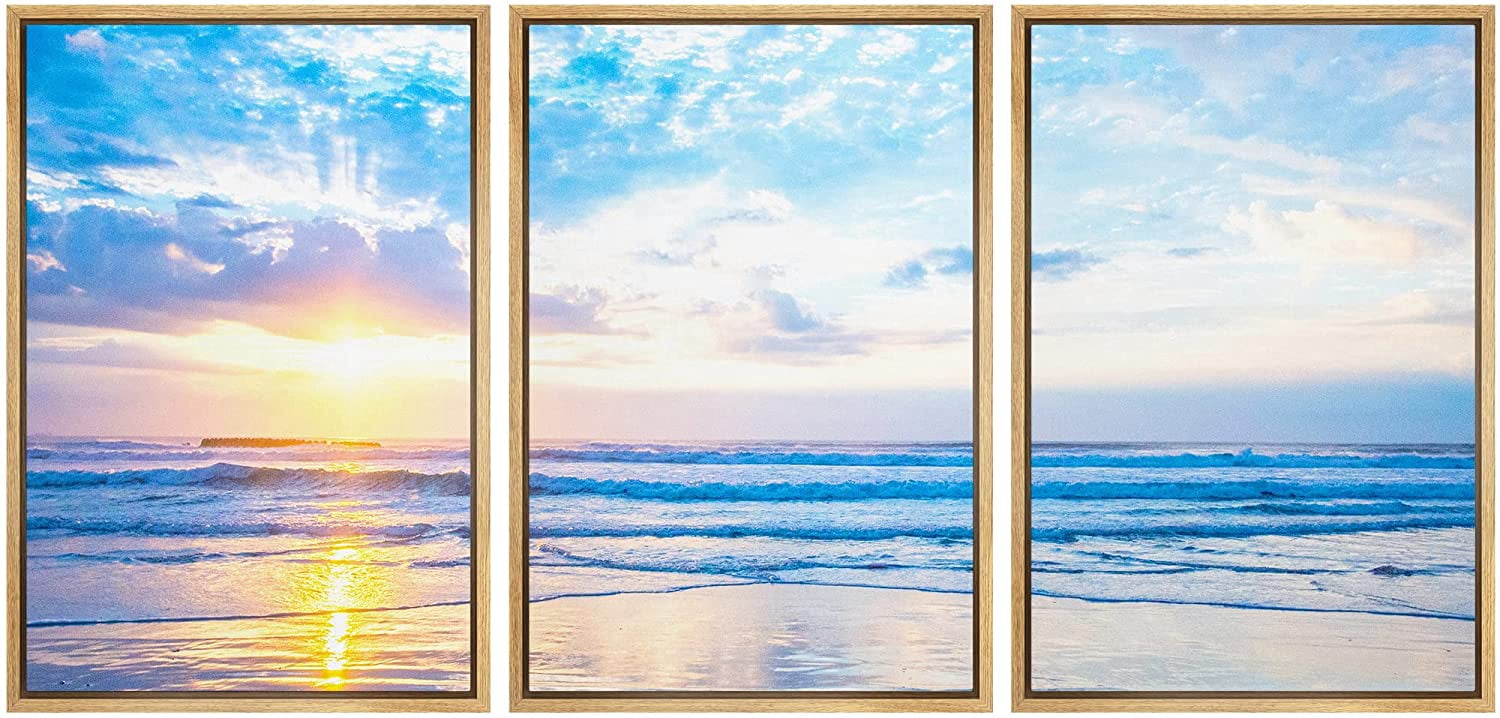 wall26 Framed Canvas Print Wall Art Set Pastel Sunshine Ocean Sea Beach ...