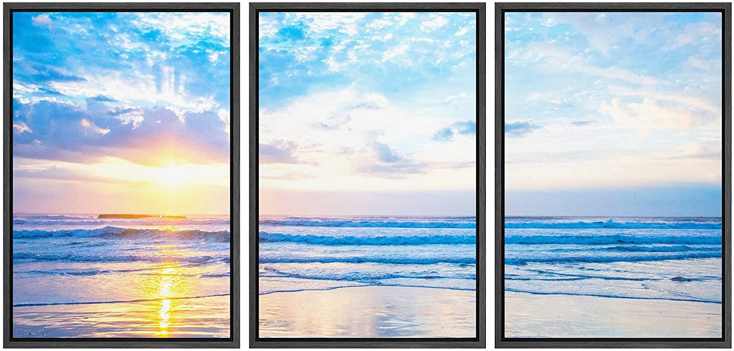 wall26 Framed Canvas Print Wall Art Set Pastel Sunshine Ocean Sea Beach ...