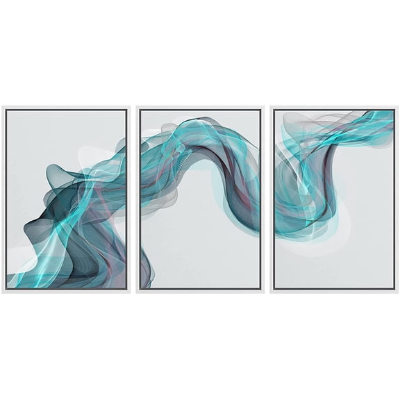 wall26 Framed Canvas Print Wall Art Set Pastel Teal Black Smoke Wave Cloud Abstract Shapes Illustrations Modern Art Bohemian Decorative Multicolor for Living Room, Bedroom, Office - 24"x36"