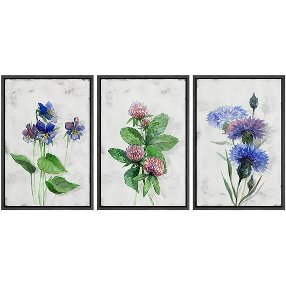 wall26 Framed Canvas Print Wall Art Set Pastel Watercolor Blue Pink Flowers Nature Floral Illustrations Modern Art Rustic Botanical Relax/Calm for Living Room, Bedroom, Office - 16"x24"x3 B