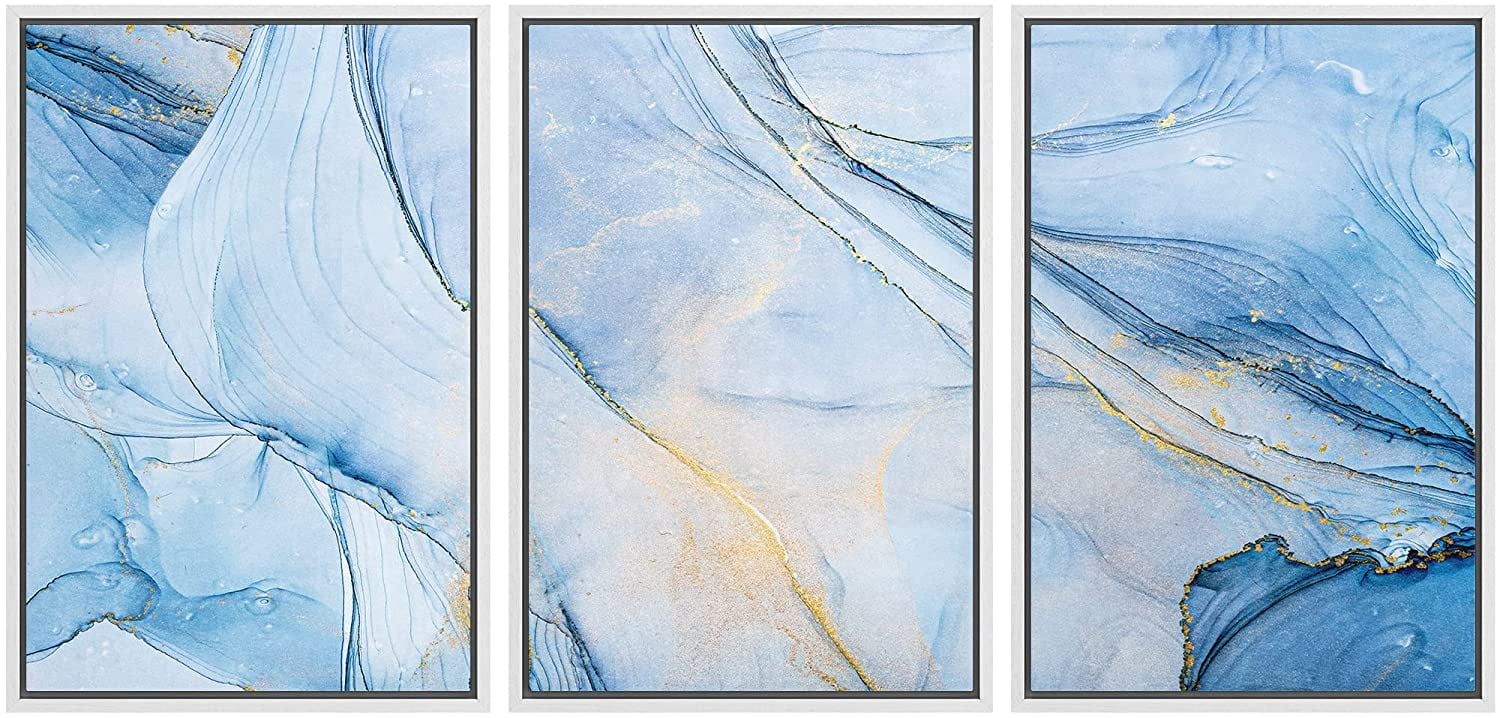 wall26 Framed Canvas Print Wall Art Set Pastel Watercolor Blue Smoke ...