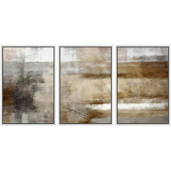 wall26 Framed Canvas Print Wall Art Set Pastel Watercolor Brown Dark Color Blocks Abstract Shapes Illustrations Modern Art Decorative Multicolor for Living Room, Bedroom, Office - 24"x36"x3