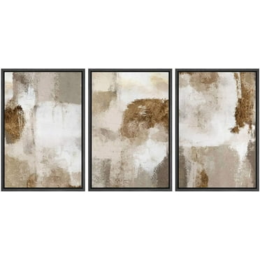 wall26 Framed Canvas Print Wall Art Set Pastel Watercolor Duotone Brown Landscape Abstract Shapes Illustrations Modern Art Decorative Multicolor for Living Room, Bedroom, Office - 16&quot;x24&quot;x3