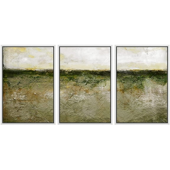wall26 Framed Canvas Print Wall Art Set Pastel Watercolor Green Country Landscape Abstract Shapes Illustrations Modern Art Decorative Multicolor for Living Room, Bedroom, Office - 24"x36"x3