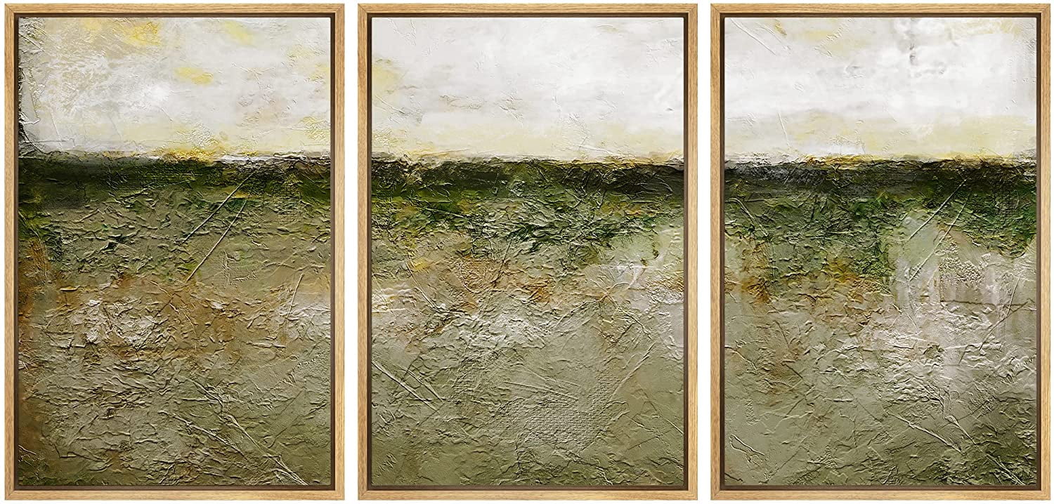 wall26 Framed Canvas Print Wall Art Set Pastel Watercolor Green Country ...