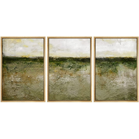 wall26 Framed Canvas Print Wall Art Set Pastel Watercolor Green Country Landscape Abstract Shapes Illustrations Modern Art Decorative Multicolor for Living Room, Bedroom, Office - 24"x36"x3