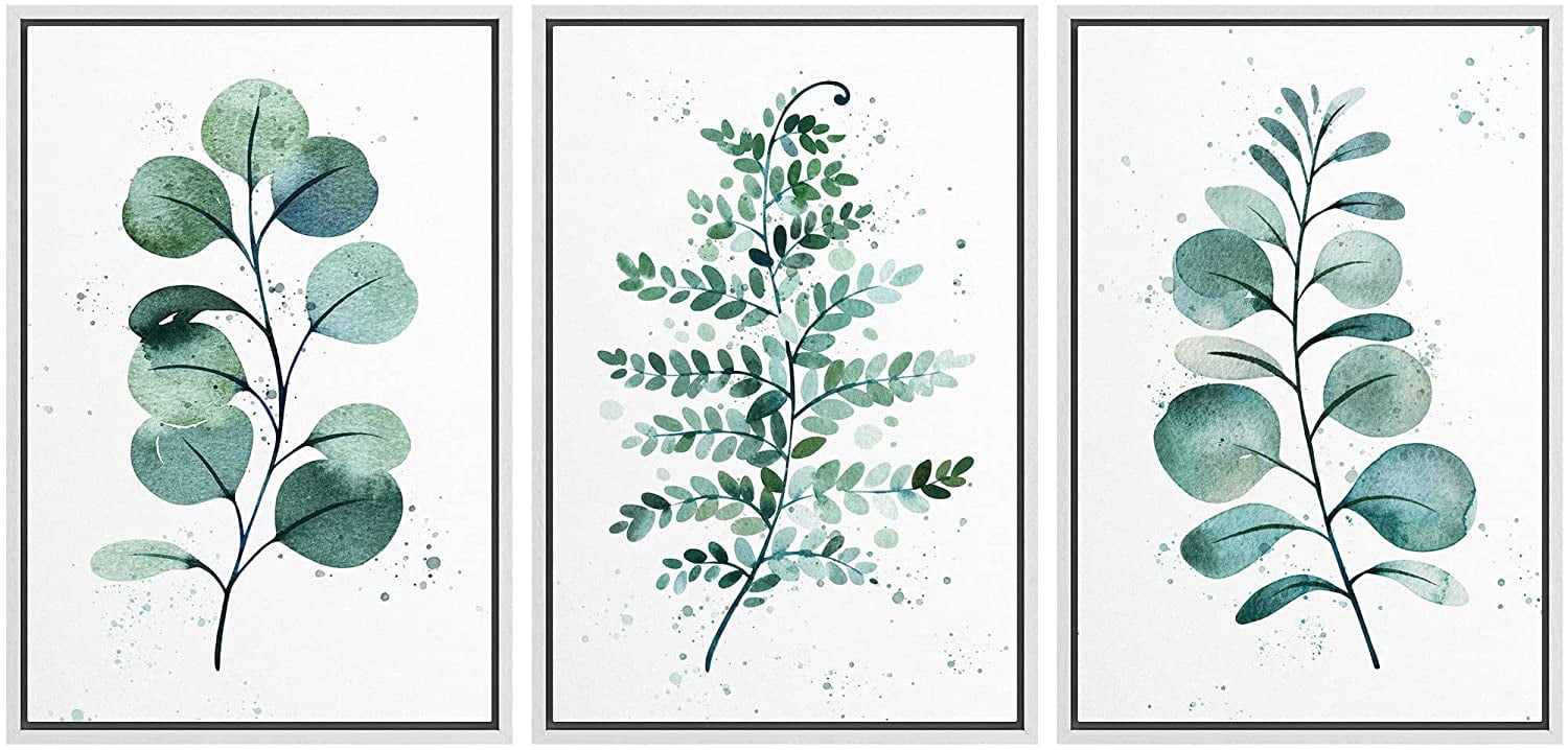wall26 Framed Canvas Print Wall Art Set Pastel Watercolor Green Forest ...