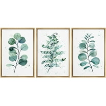 wall26 Framed Canvas Print Wall Art Set Pastel Watercolor Green Forest Plants Nature Wilderness Illustrations Modern Art Bohemian Decorative for Living Room, Bedroom, Office - 16"x24"x3 Nat
