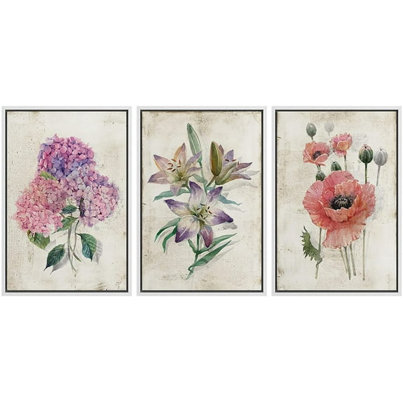 wall26 Framed Canvas Print Wall Art Set Pastel Watercolor Lily Daisy Flowers Nature Floral Illustrations Modern Art Rustic Botanical Relax/Calm for Living Room, Bedroom, Office - 16"x24"x3