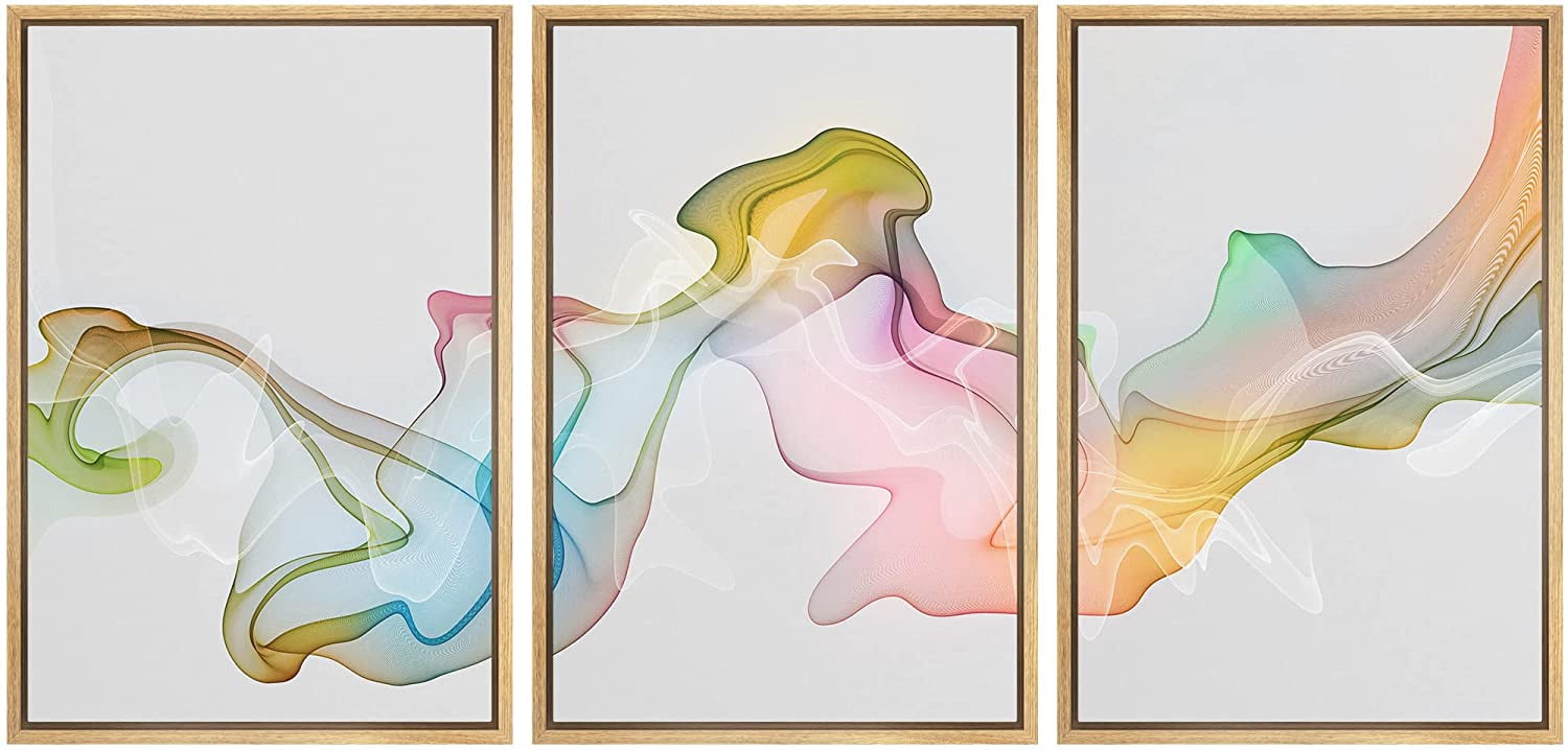 wall26 Framed Canvas Print Wall Art Set Pastel Watercolor Rainbow Smoke ...