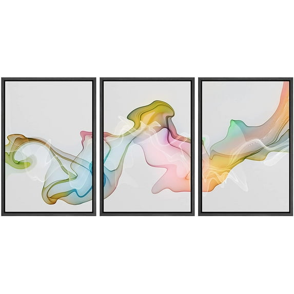 wall26 Framed Canvas Print Wall Art Set Pastel Watercolor Rainbow Smoke Abstract Shapes Illustrations Modern Art Bohemian Decorative Multicolor for Living Room, Bedroom, Office - 24"x36"x3