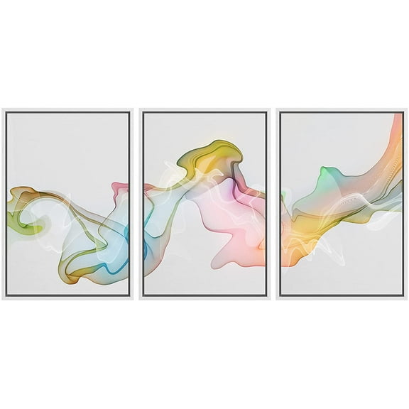 wall26 Framed Canvas Print Wall Art Set Pastel Watercolor Rainbow Smoke Abstract Shapes Illustrations Modern Art Bohemian Decorative Multicolor for Living Room, Bedroom, Office - 24"x36"x3