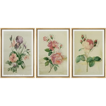 wall26 Framed Canvas Print Wall Art Set Pastel Watercolor Rose Daisy Flowers Nature Floral Illustrations Modern Art Rustic Botanical Relax/Calm for Living Room, Bedroom, Office - 24&quot;x36&quot;x3