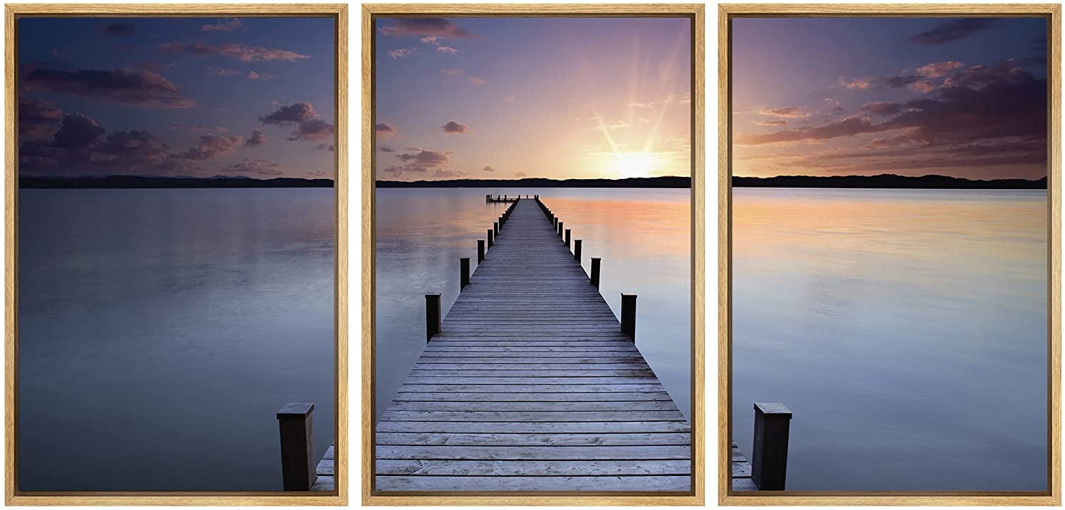 wall26 Framed Canvas Print Wall Art Set Pier Extends Into Calm Sunset ...